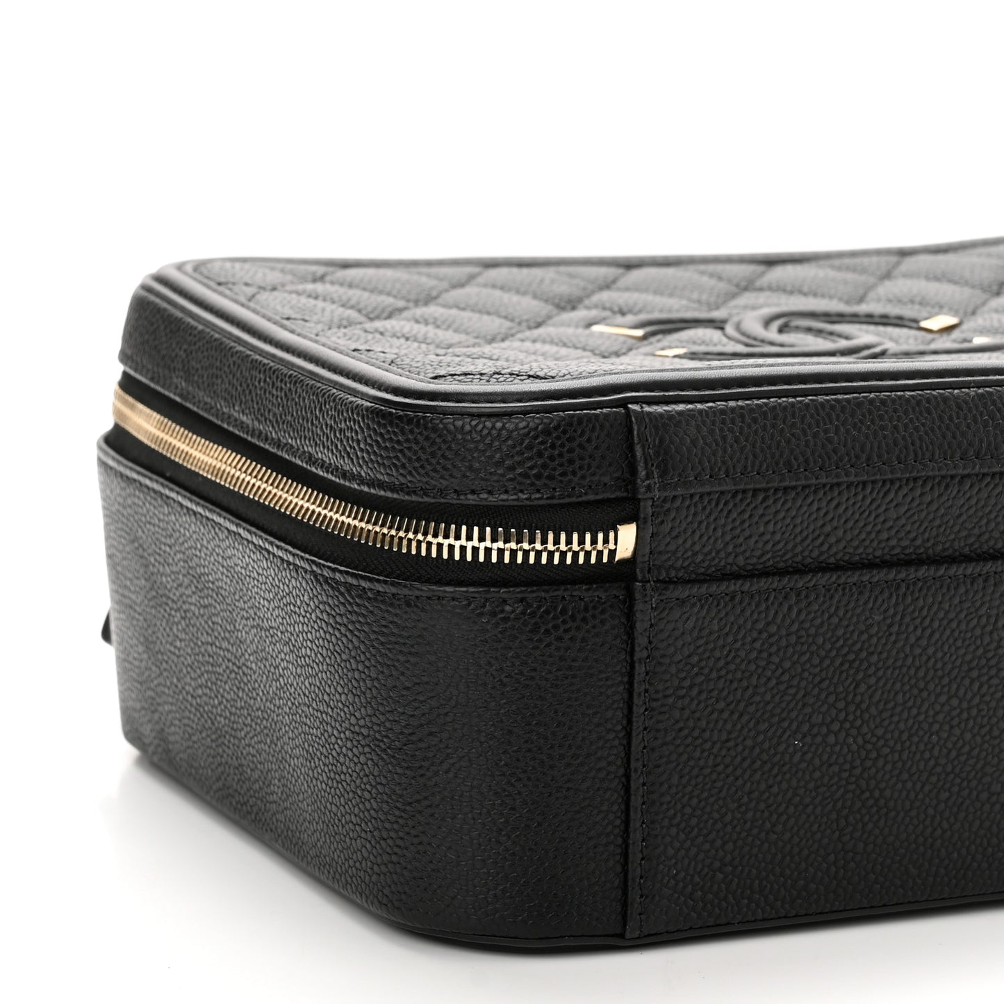Caviar Quilted Large CC Filigree Vanity Case Black