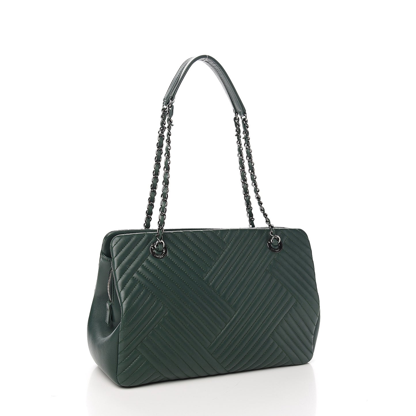 Lambskin Quilted CC Crossing Shopping Tote Green