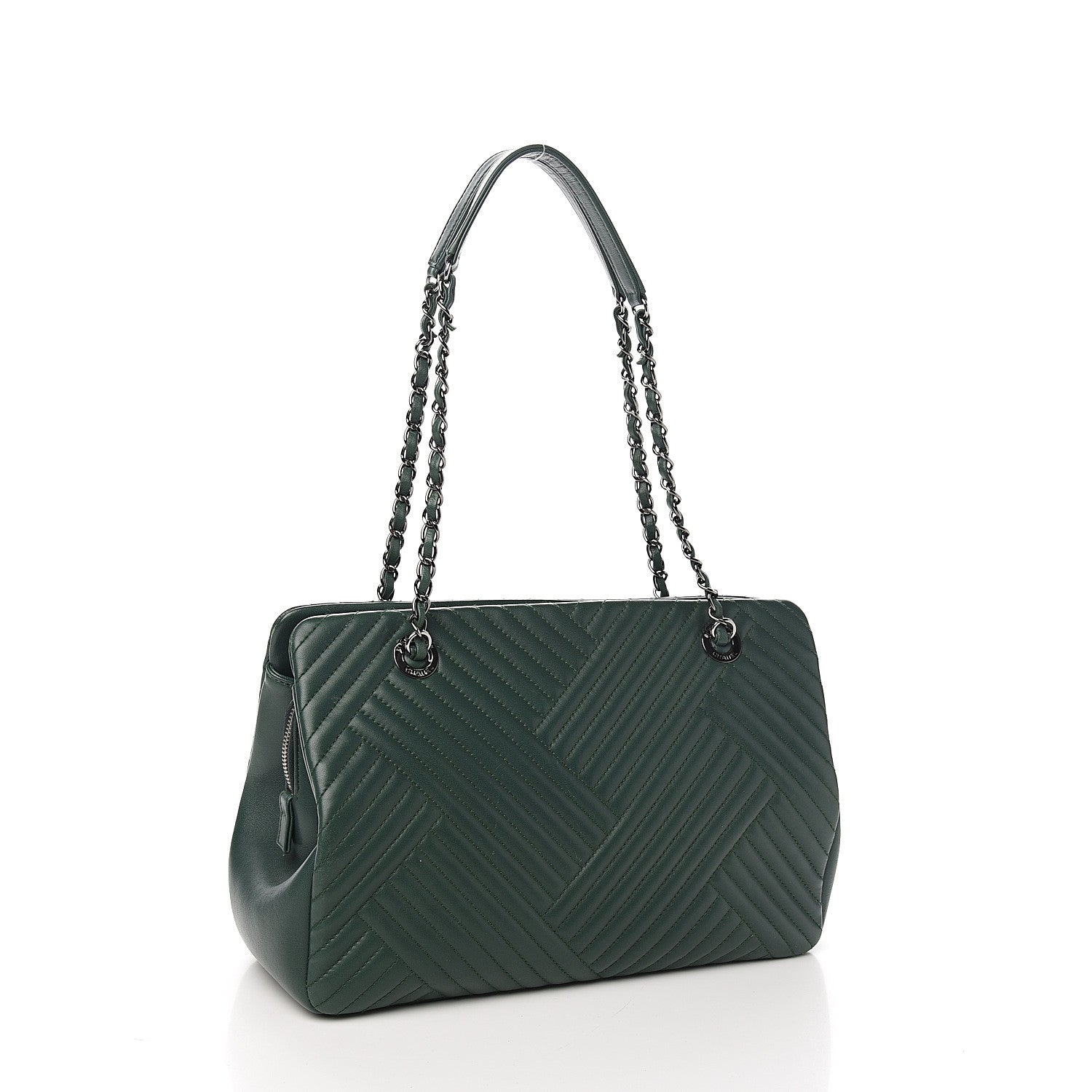 Chanel Lambskin Quilted CC Crossing Shopping Tote Green 2 of 10