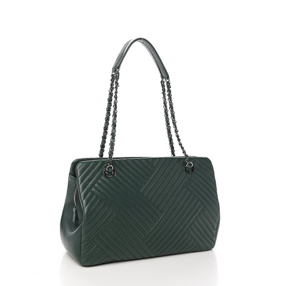 Chanel Lambskin Quilted CC Crossing Shopping Tote Green 2 of 10