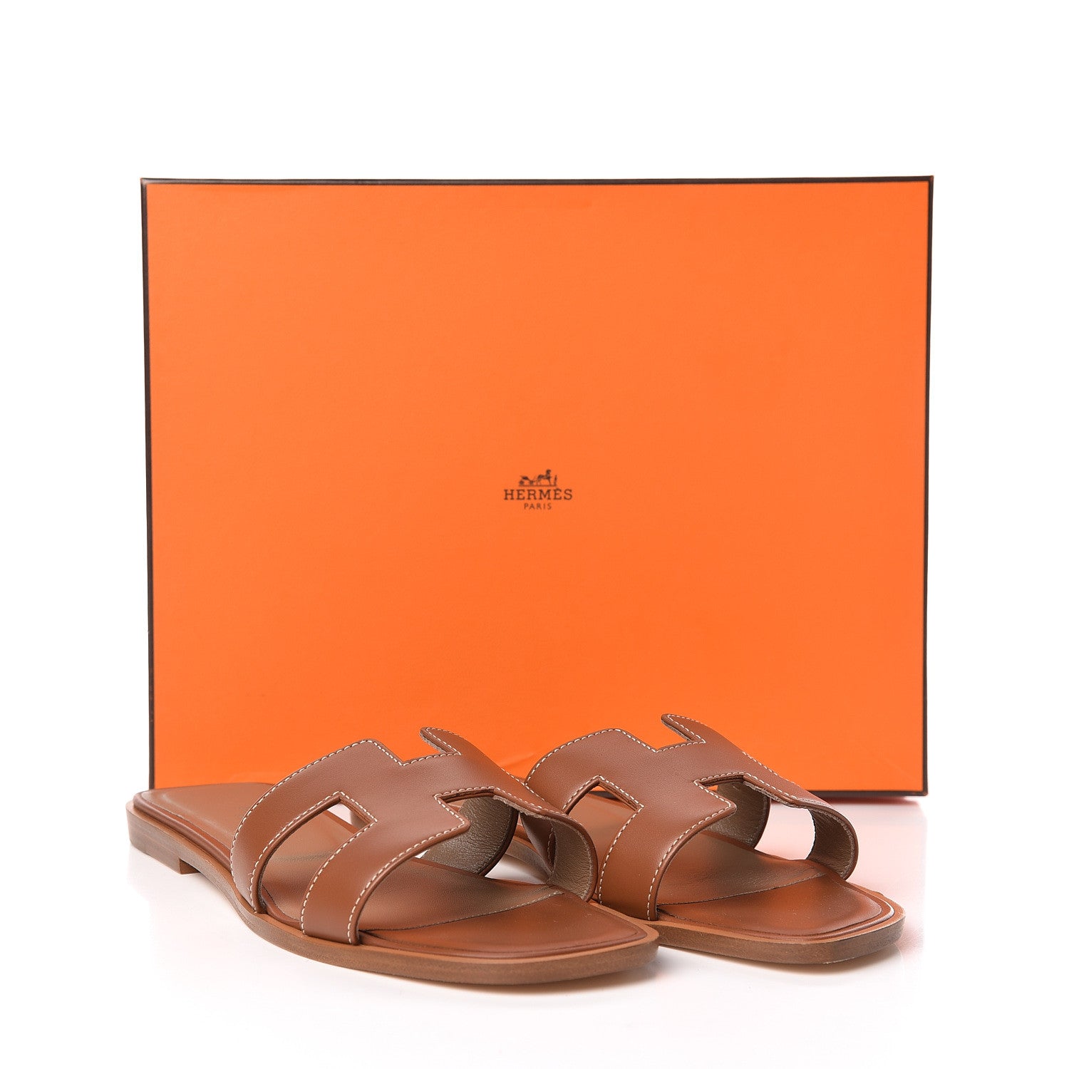 Hermes Box Calfskin Oran Sandals 37.5 Gold 9 of 9
