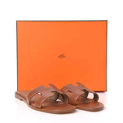 Hermes Box Calfskin Oran Sandals 37.5 Gold 9 of 9
