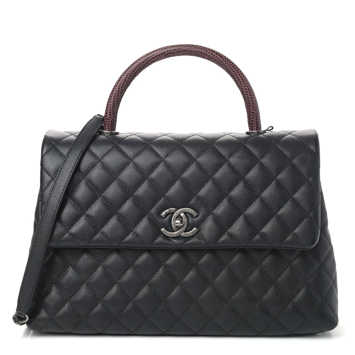 Caviar Lizard Quilted Medium Coco Handle Flap Black