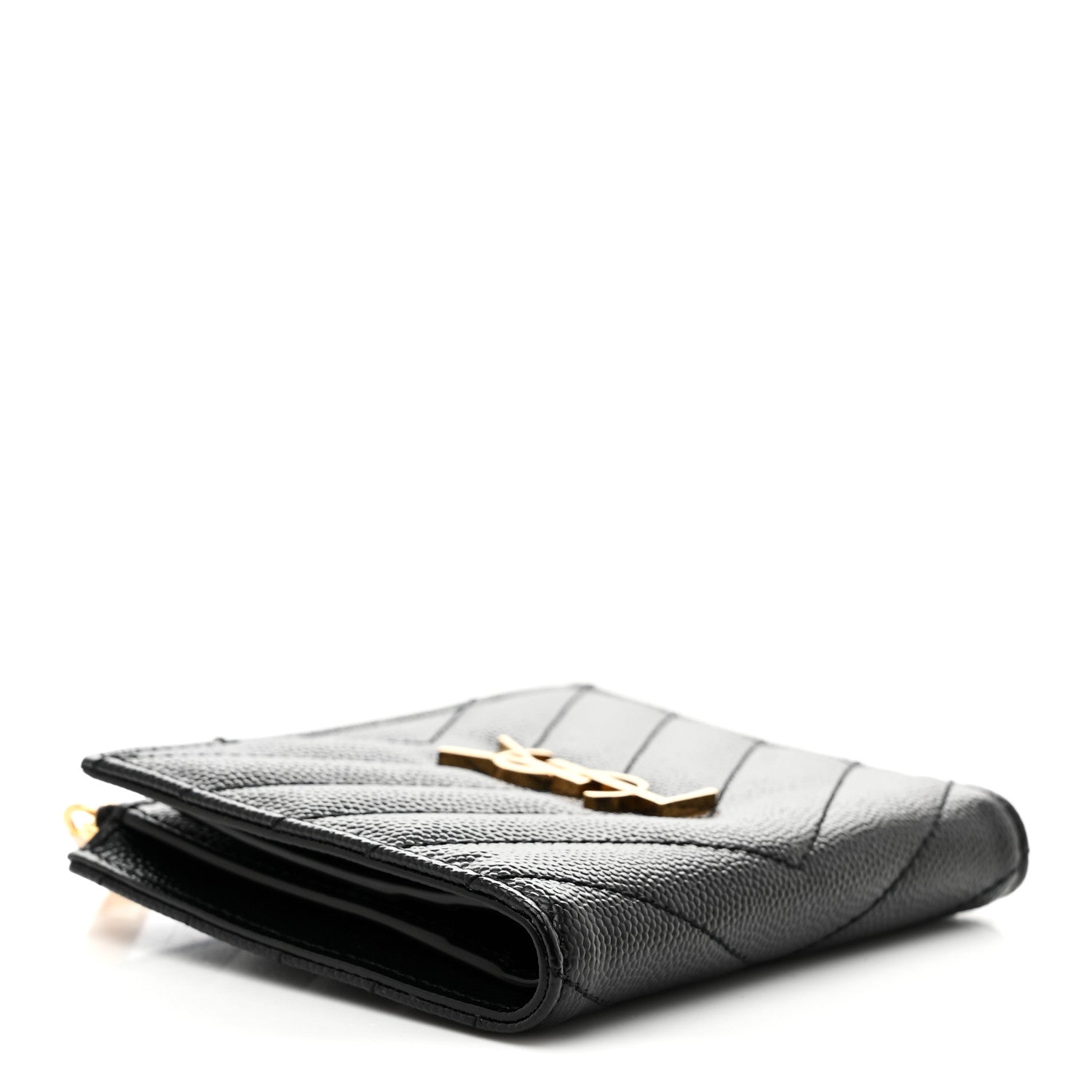 Saint Laurent Grain De Poudre Matelasse Chevron Monogram Zipped Card Case Black 4 of 8