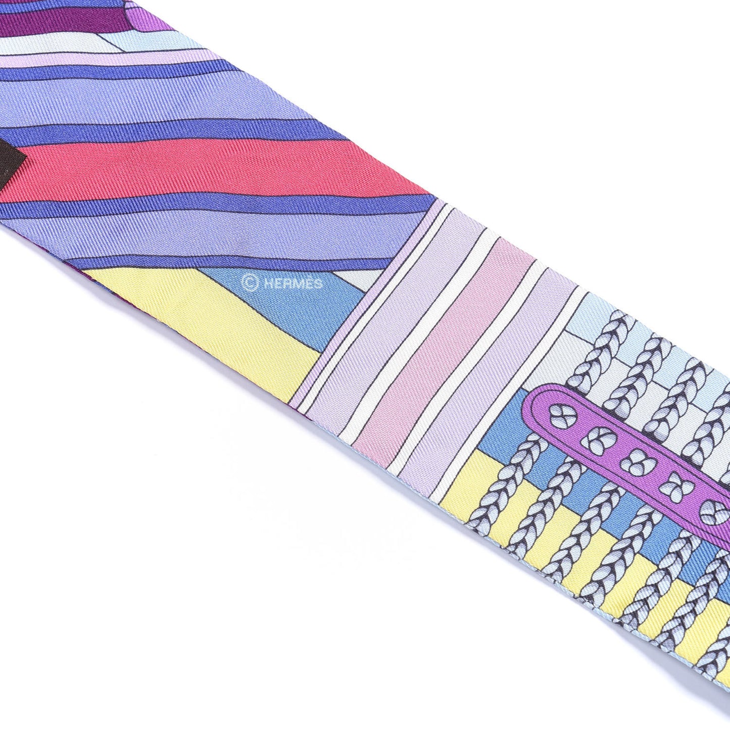 Silk Sangles En Zigzag Twilly Bleu Mauve Jaune