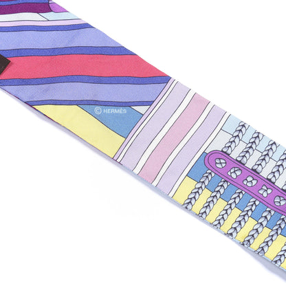 Hermes Silk Sangles En Zigzag Twilly Bleu Mauve Jaune 4 of 4