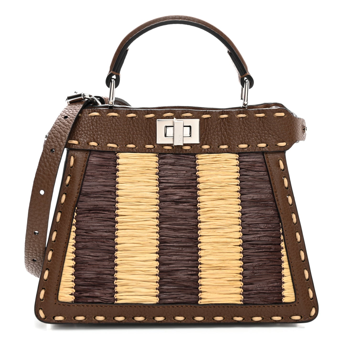 Cuoio Romano Raffia Woven Petite Peekaboo I SEE U Satchel Natural Gianduia