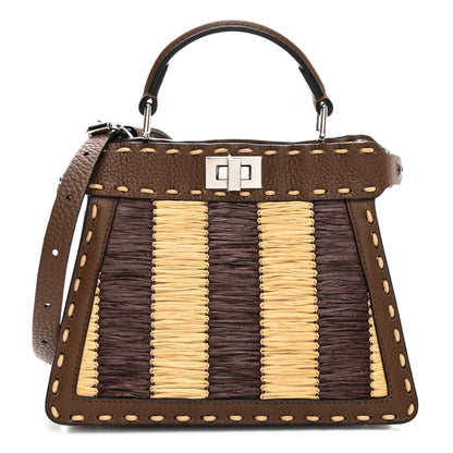 Fendi Cuoio Romano Raffia Woven Petite Peekaboo I SEE U Satchel Natural Gianduia 1 of 9