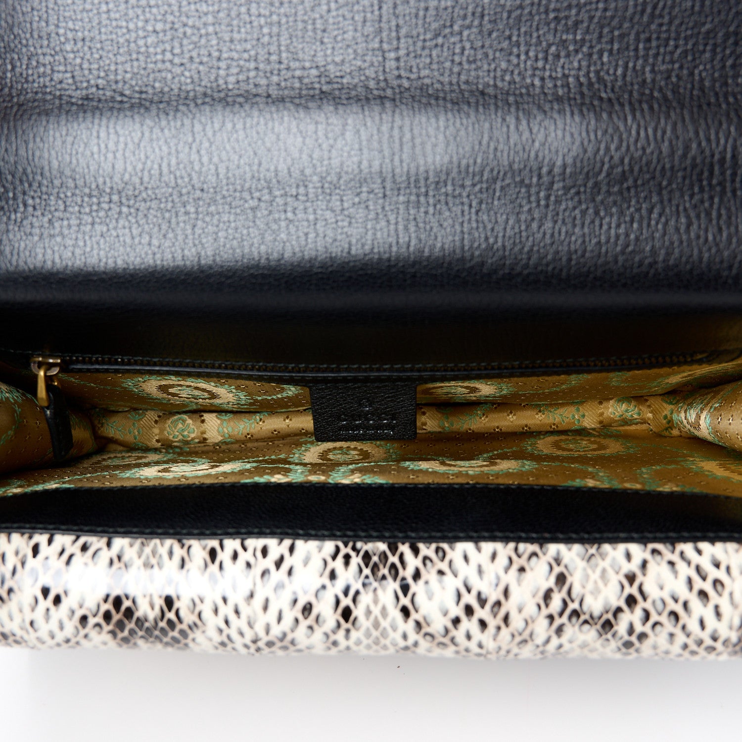 Gucci Calfskin Snakeskin Studded Medium Ottilia Top Handle Bag Black 4 of 11