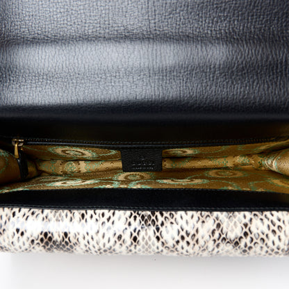 Gucci Calfskin Snakeskin Studded Medium Ottilia Top Handle Bag Black 4 of 11
