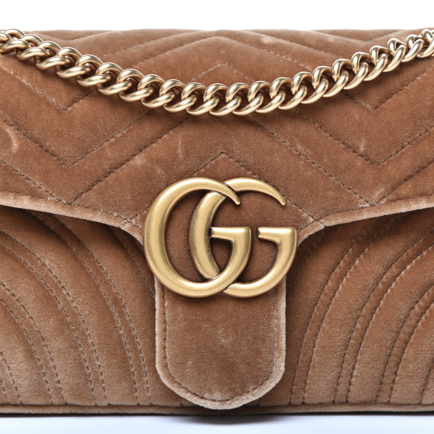 Velvet Matelasse Small GG Marmont Shoulder Bag Taupe