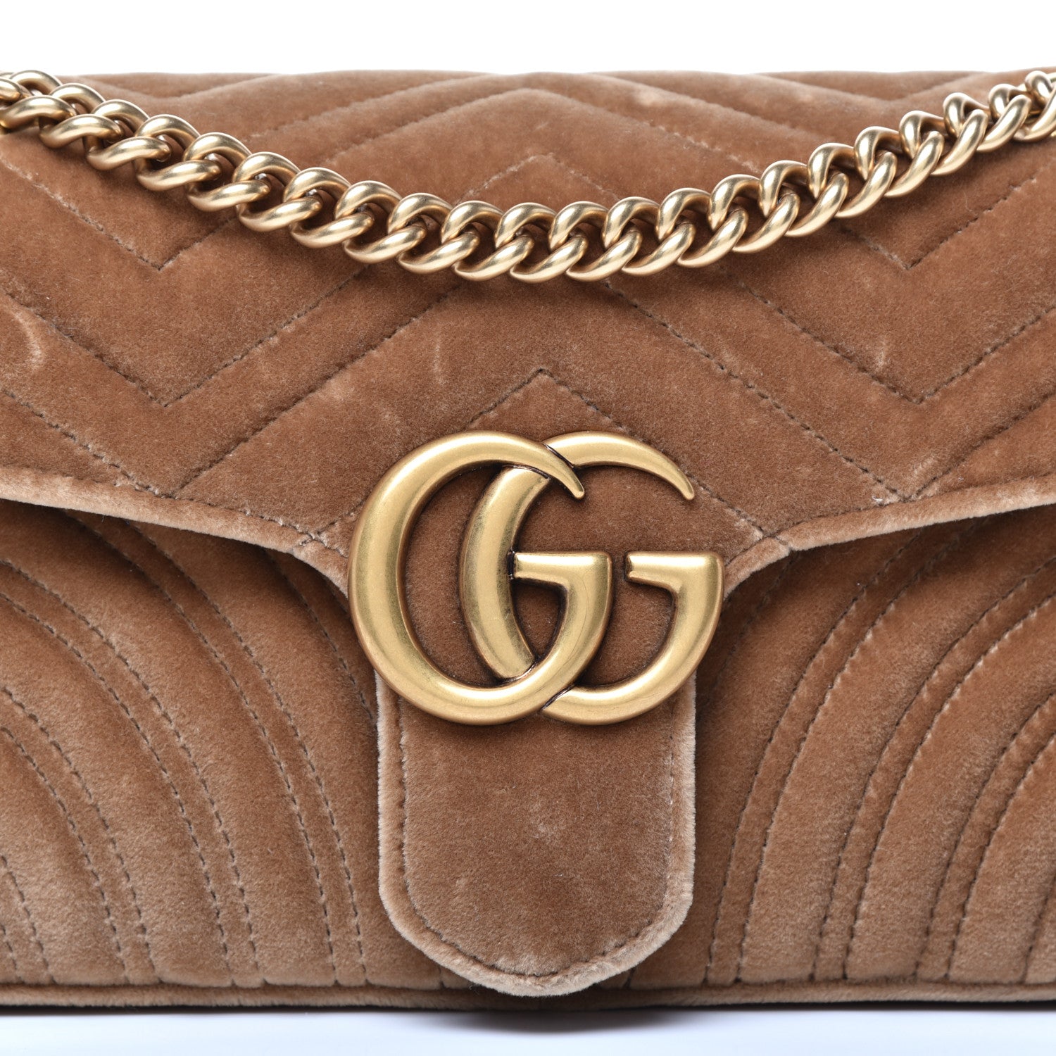 Gucci Velvet Matelasse Small GG Marmont Shoulder Bag Taupe 11 of 11