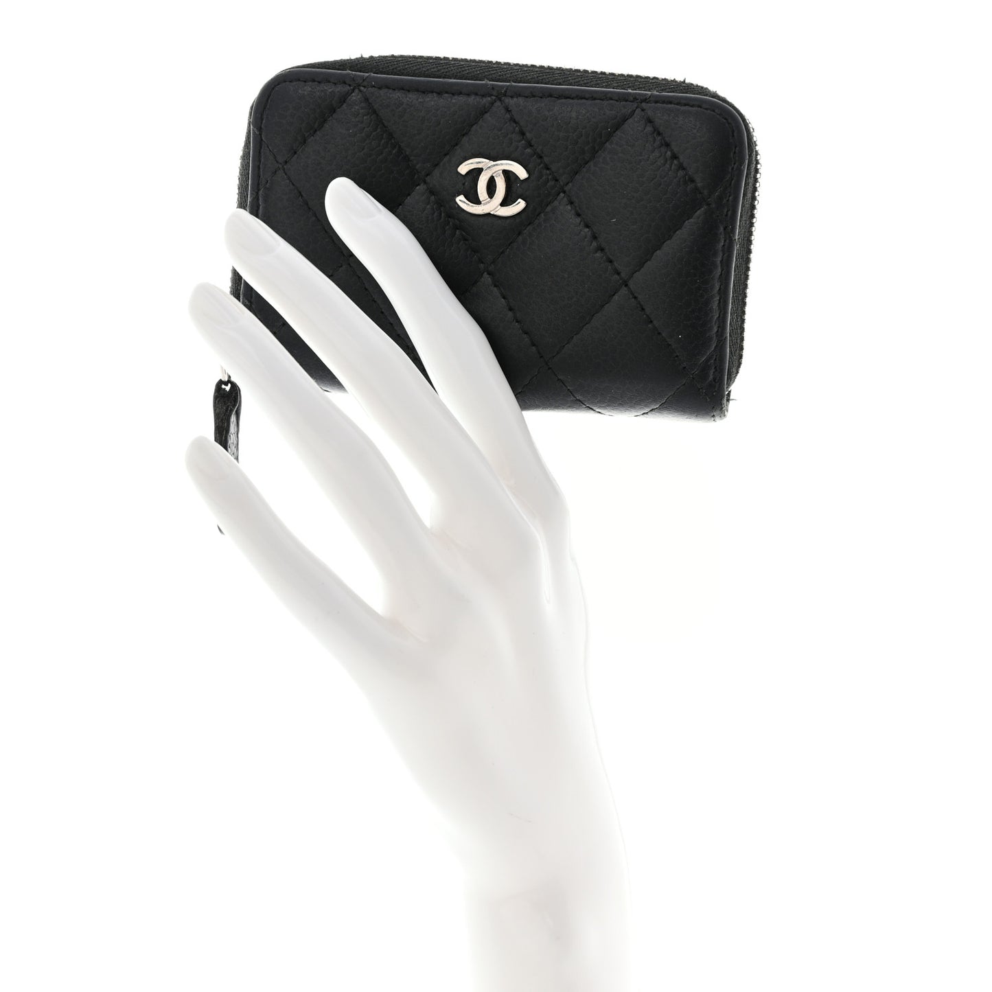 Caviar Quilted Zip Coin Purse Black