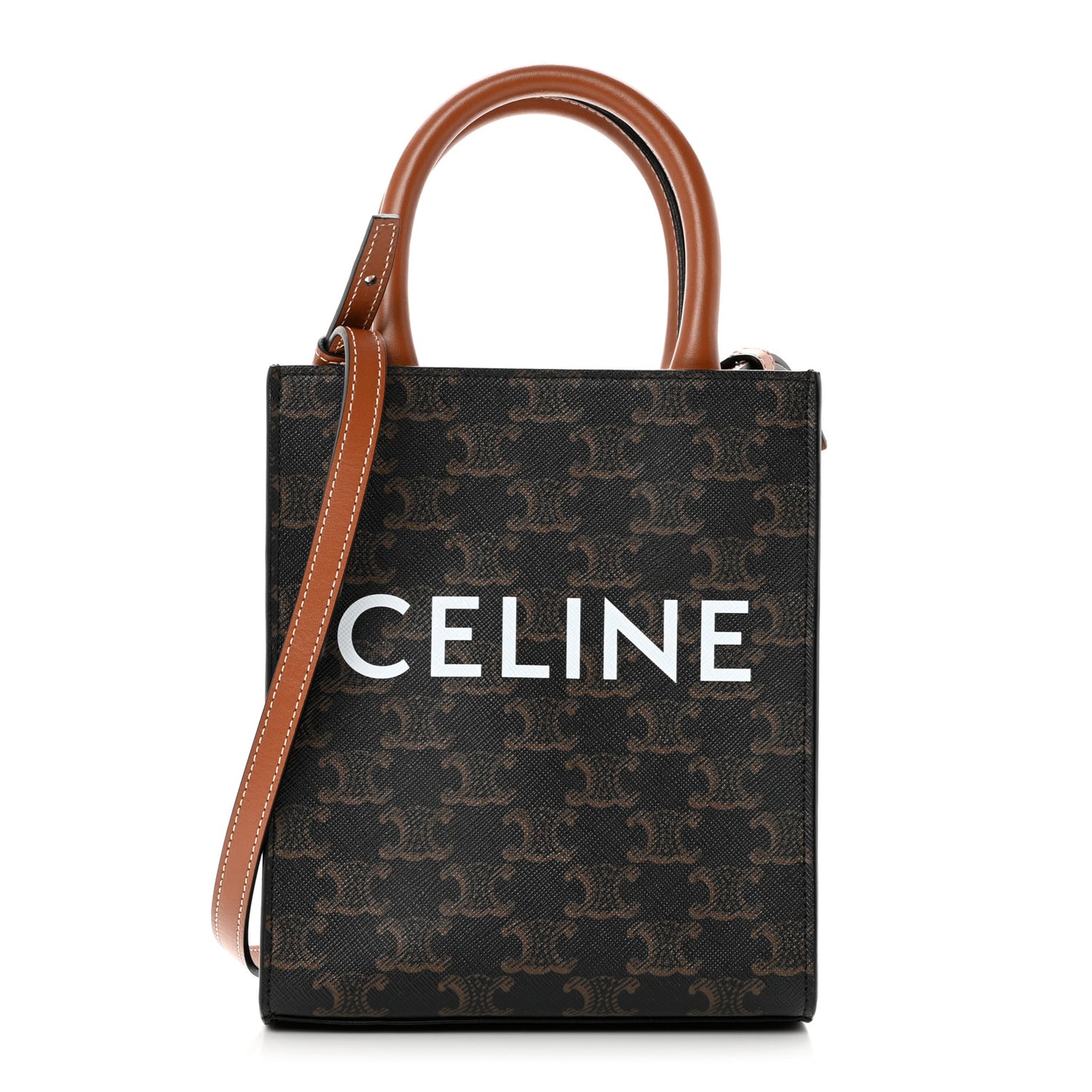 Triomphe Canvas Calfskin Mini Vertical Cabas Tan