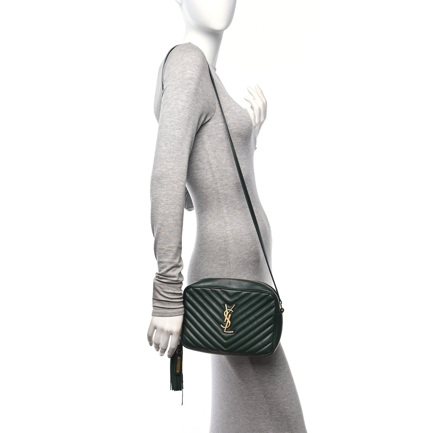 Saint Laurent Calfskin Matelasse Monogram Lou Camera Bag Vert Fonce 3 of 17