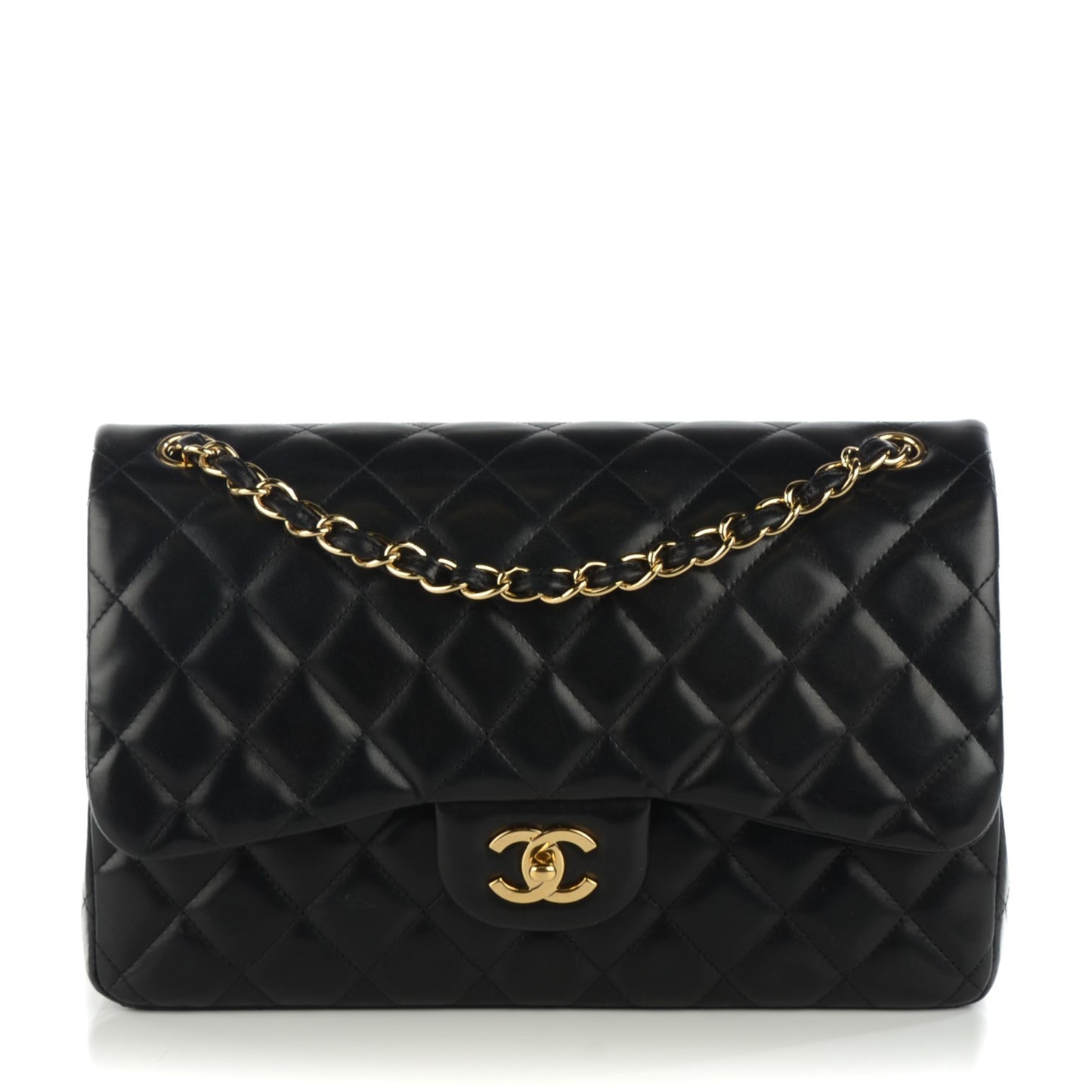Lambskin Quilted Jumbo Double Flap Black