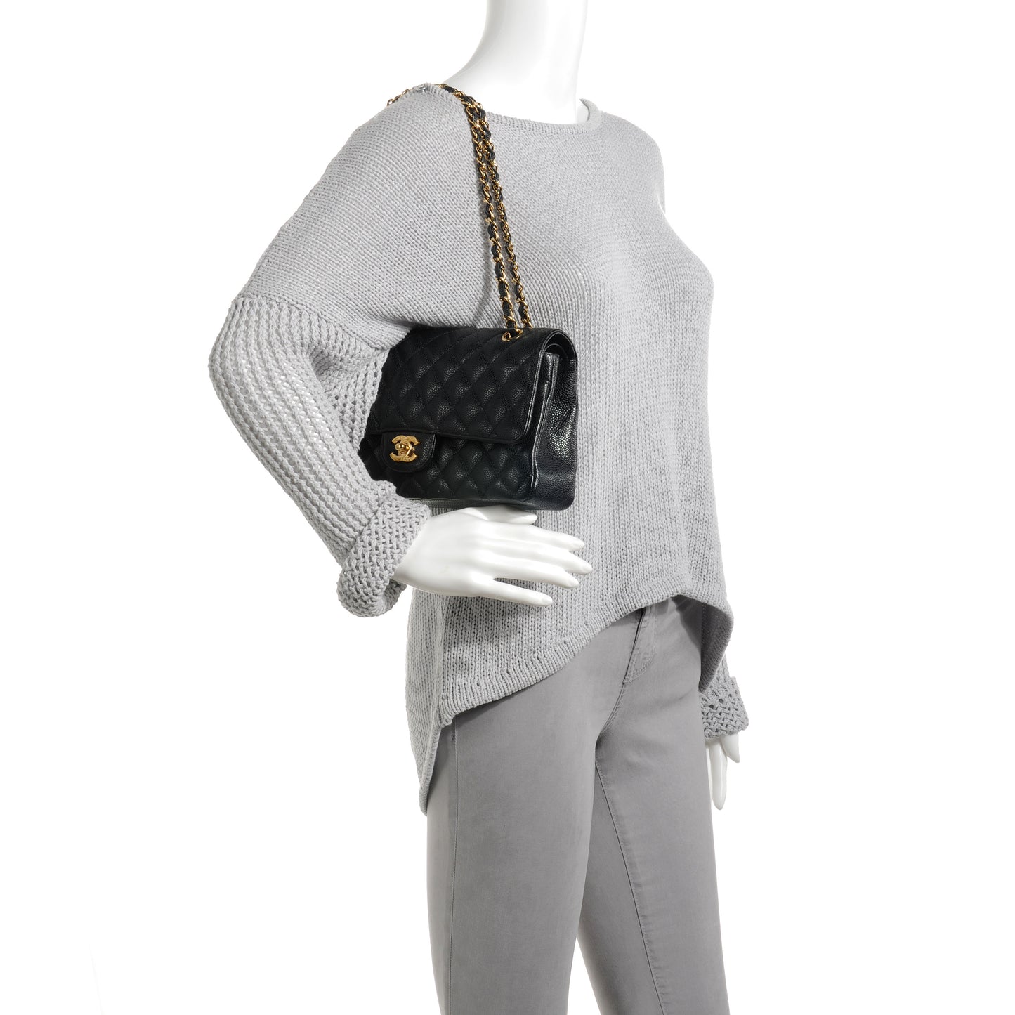 Caviar Quilted Medium Double Flap Black