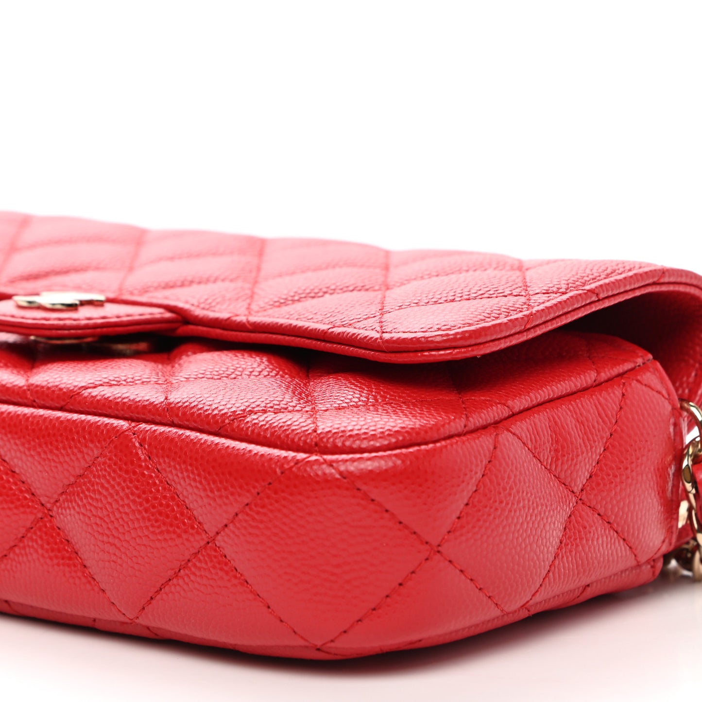Caviar Quilted Flap Phone Holder With Chain Red