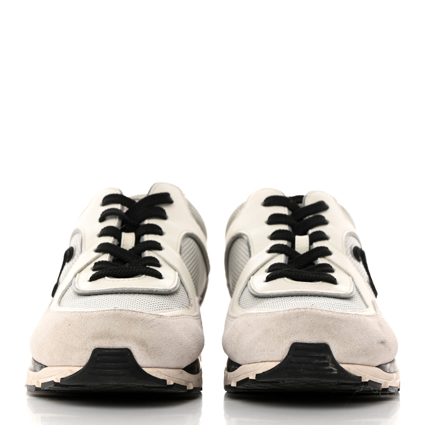 Calfskin Fabric Womens CC Sneakers 39.5 Black White Silver