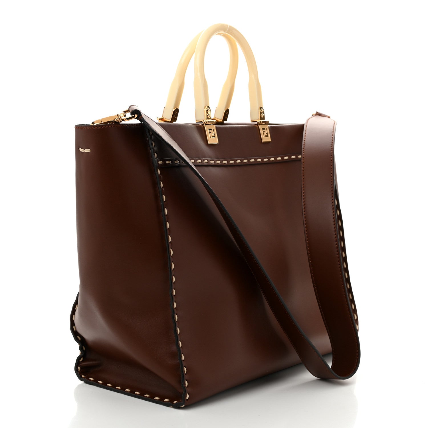 Fendi Vitello King Plexiglass Macro Stitchings Medium Fendi Sunshine Shopper Tote Praline 2 of 12