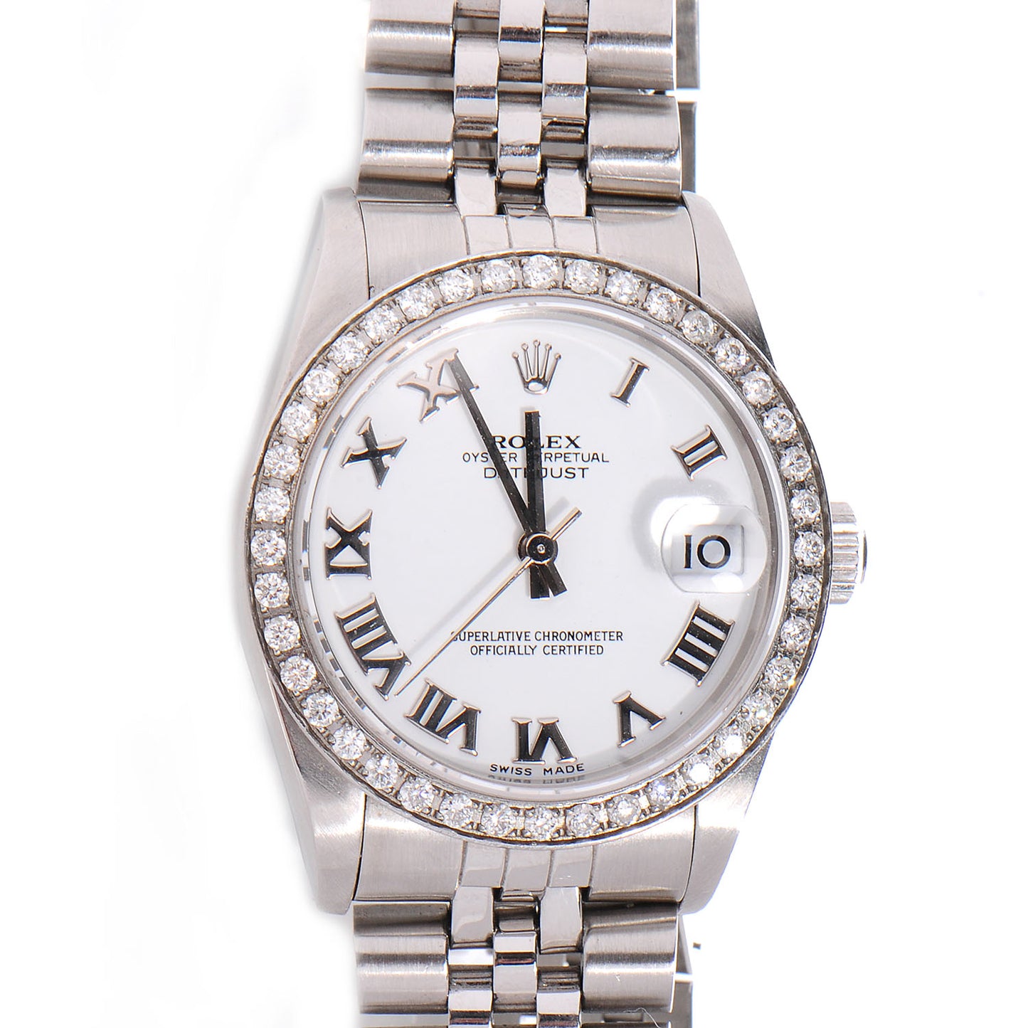Stainless Steel Diamond 31mm Oyster Perpetual Datejust Watch White Roman 78240