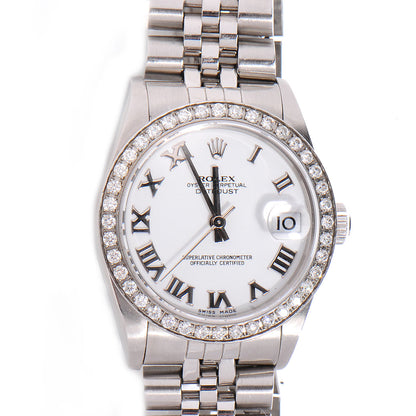 Rolex Stainless Steel Diamond 31mm Oyster Perpetual Datejust Watch White Roman 78240 1 of 7