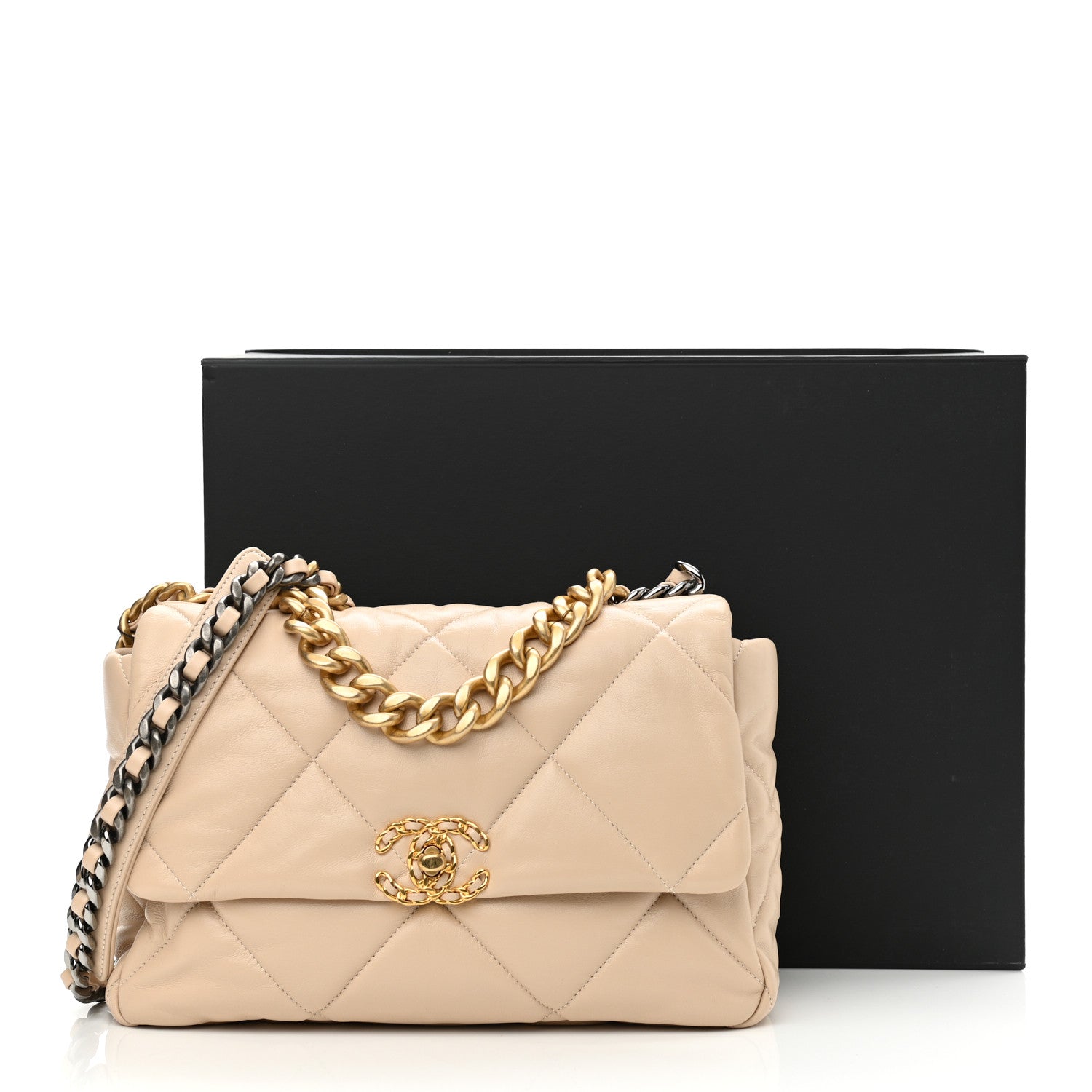 Chanel Lambskin Quilted Large Chanel 19 Flap Beige 11 of 11