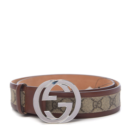 Gucci GG Supreme Monogram Selleria Interlocking G 40mm Belt 90 36 Beige Ebony Cuir 1 of 5