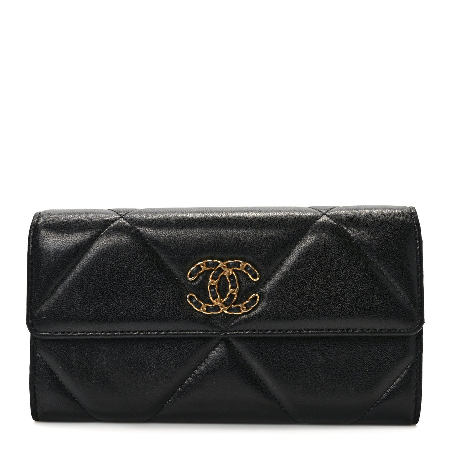 Lambskin Quilted Chanel 19 Flap Wallet Black