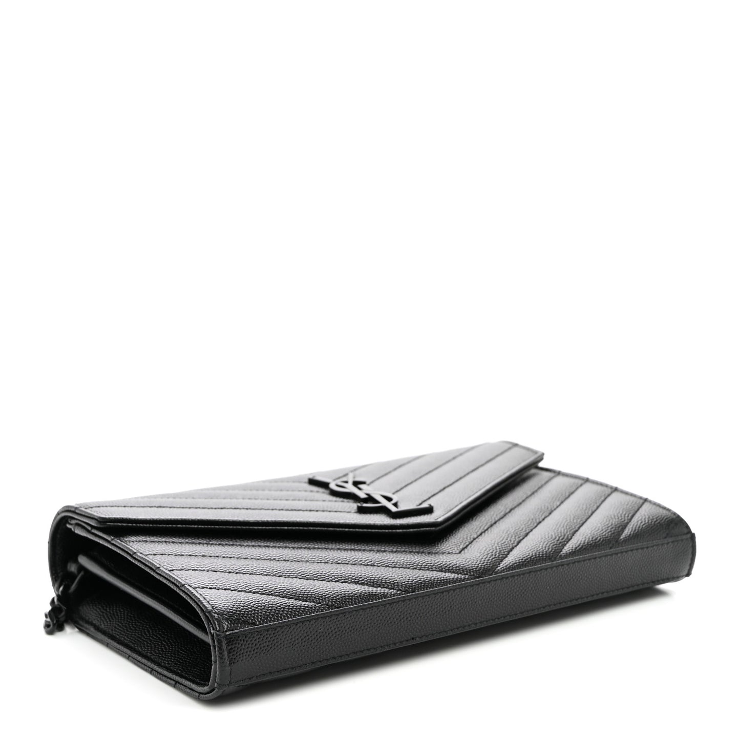 Grain De Poudre Matelasse Chevron Monogram Monochrome Chain Wallet Black