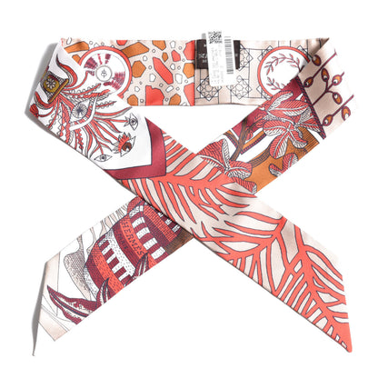 Hermes Silk La Danse Des Amazones Twilly Beige Corail Brun 1 of 6