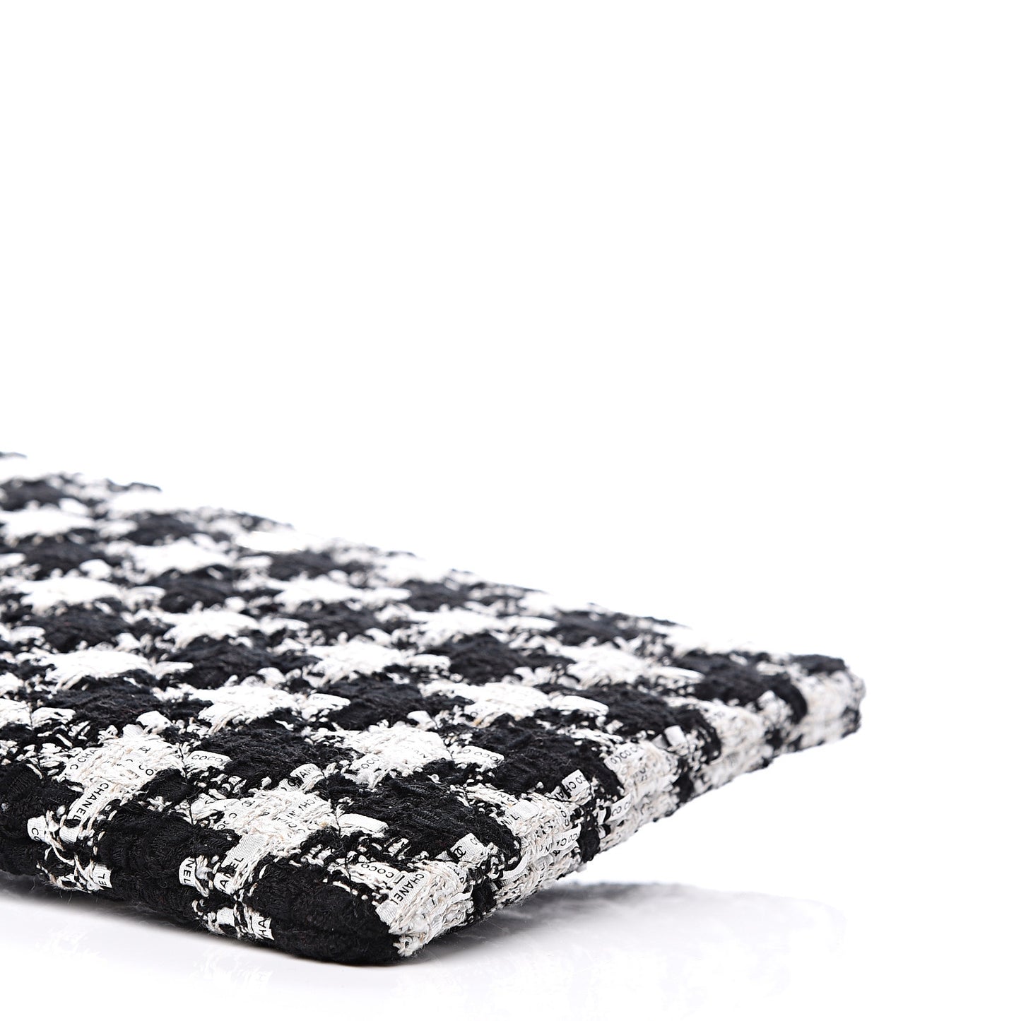 Tweed Quilted Medium Cosmetic Pouch Black Ecru White