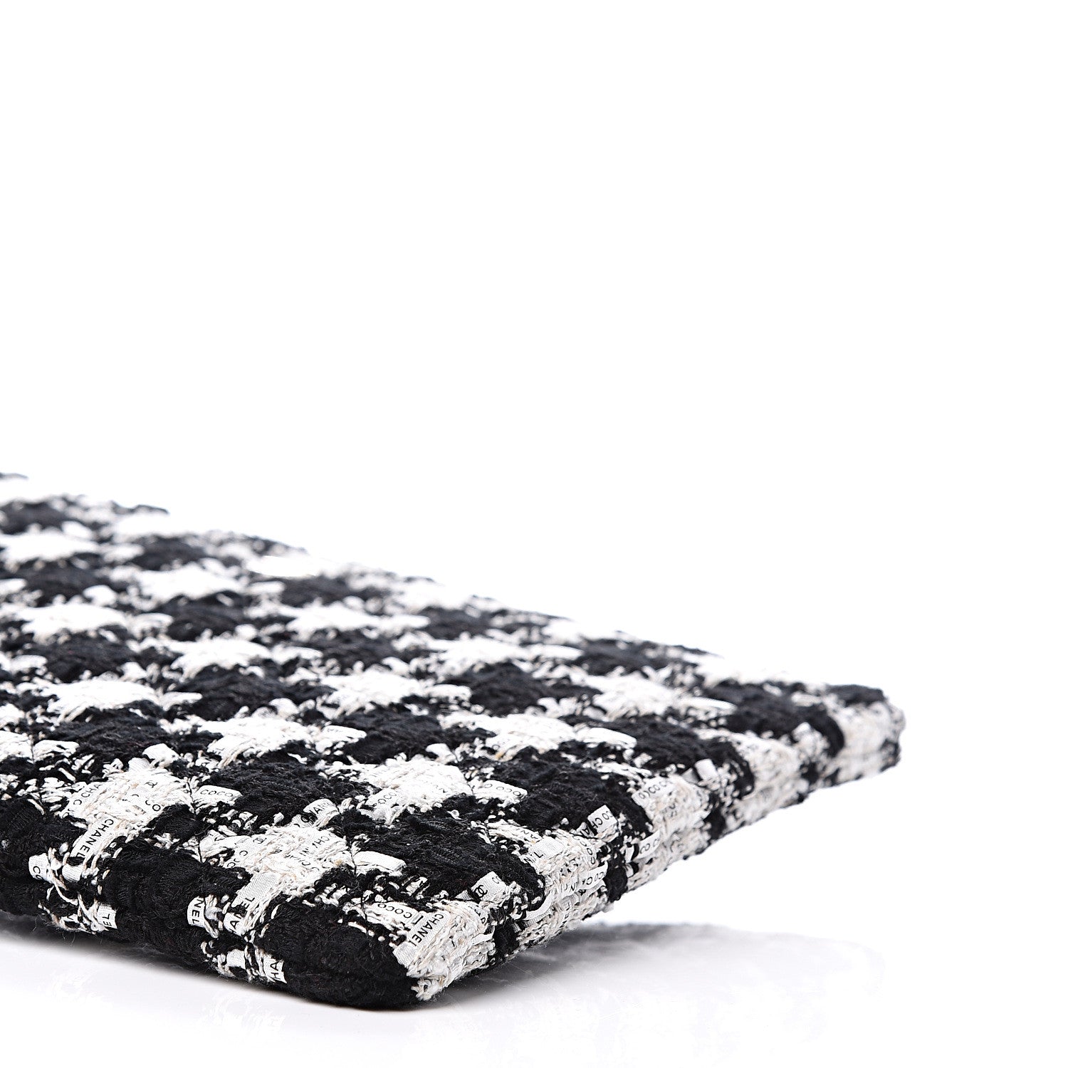 Chanel Tweed Quilted Medium Cosmetic Pouch Black Ecru White 8 of 10