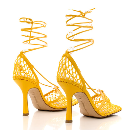 Bottega Veneta Mesh Nappa Stretch Ankle Tie Sandals 36 Egg Yolk 4 of 8