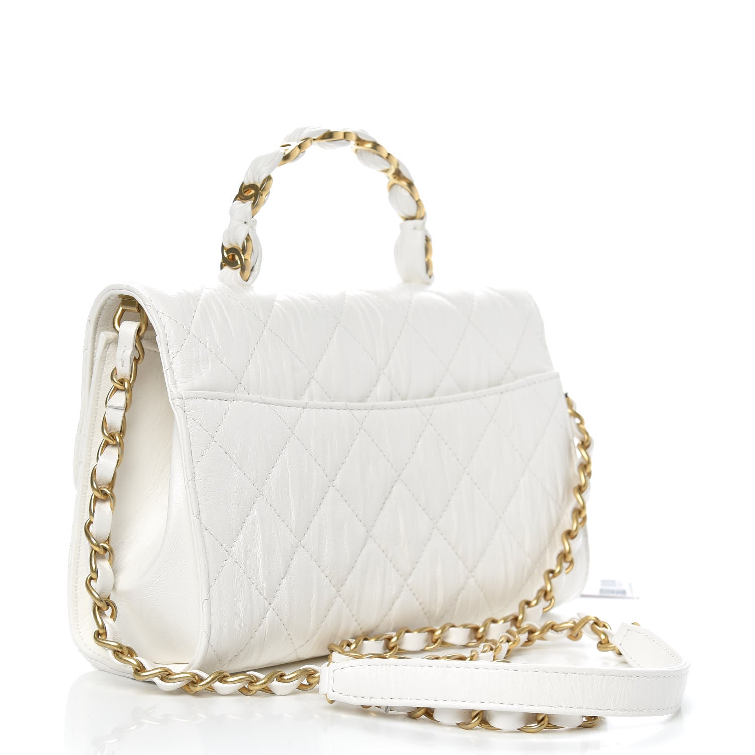 Chanel Crumpled Lambskin Quilted Small CC Links Top Handle Flap White 3 of 12