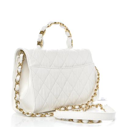 Chanel Crumpled Lambskin Quilted Small CC Links Top Handle Flap White 3 of 12
