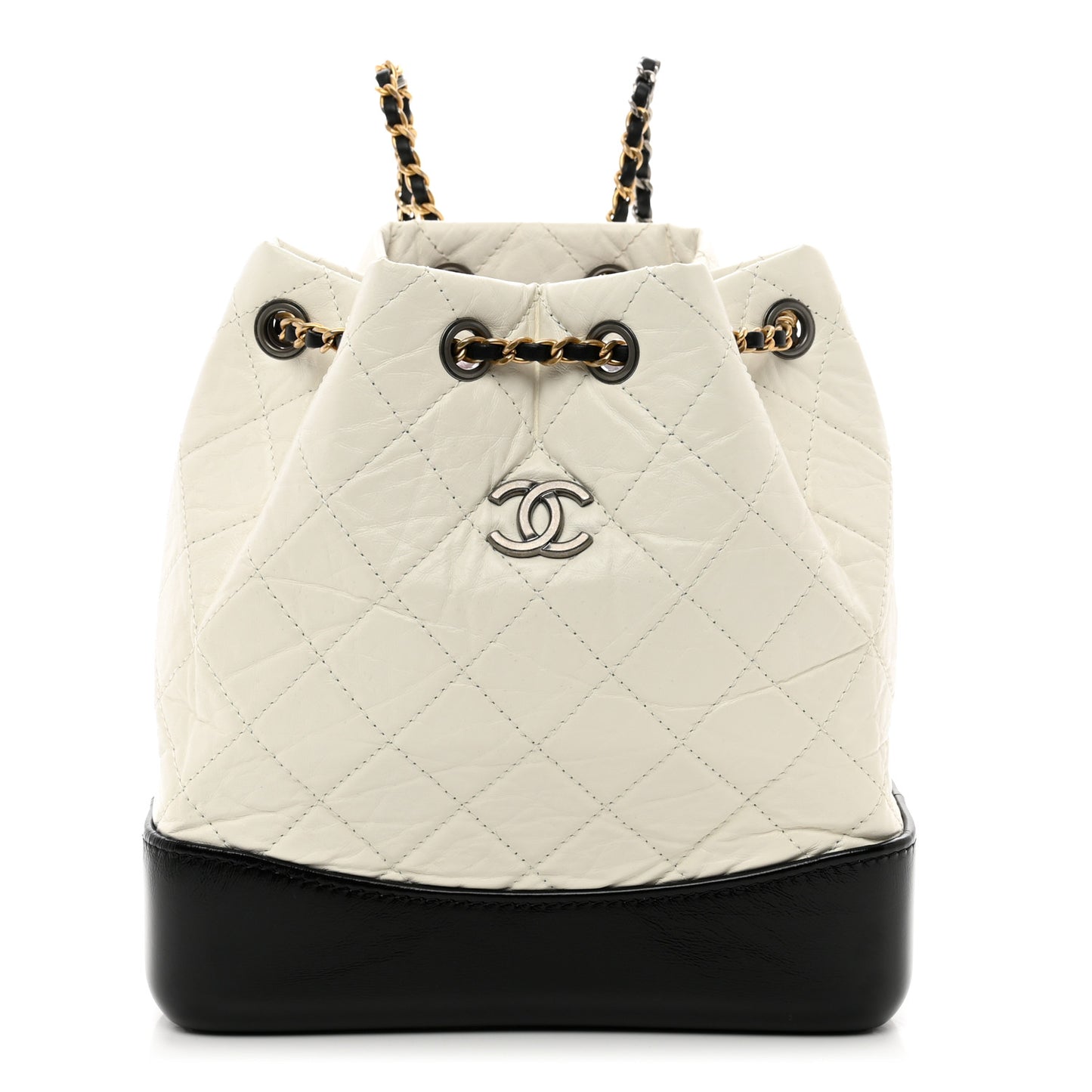 Aged Calfskin Quilted Small Gabrielle Backpack Black White