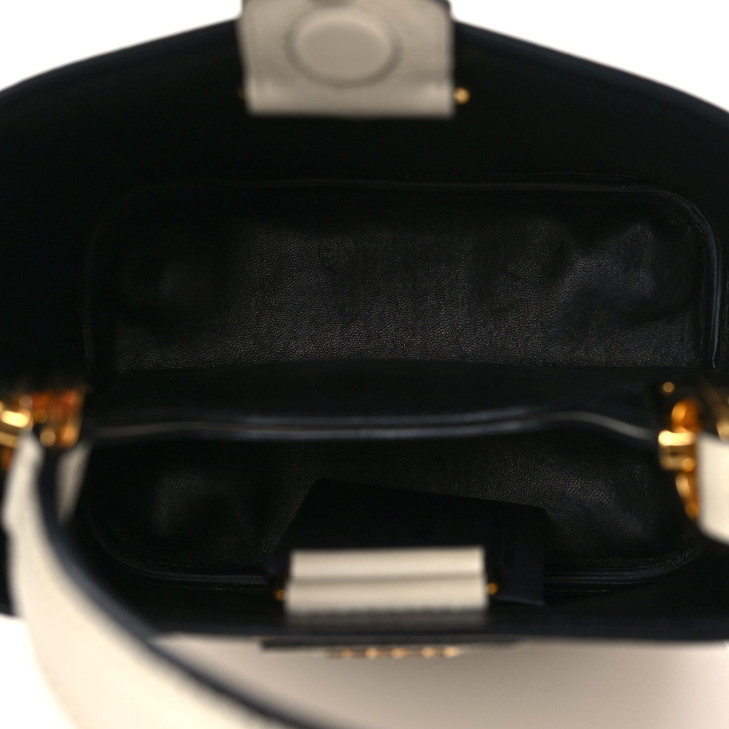 Saffiano Cuir Calfskin Small Panier Bucket Bag White Black
