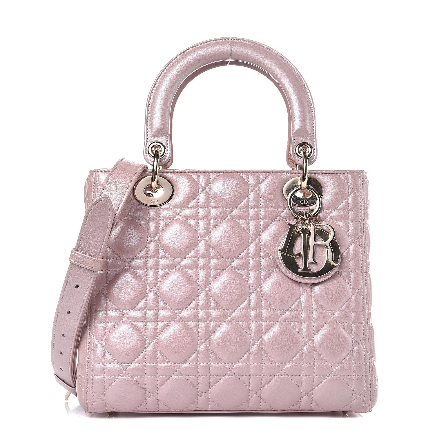 Christian Dior Pearly Lambskin Cannage Medium Lady Dior Lotus 1 of 7