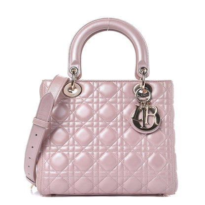 Christian Dior Pearly Lambskin Cannage Medium Lady Dior Lotus 1 of 7