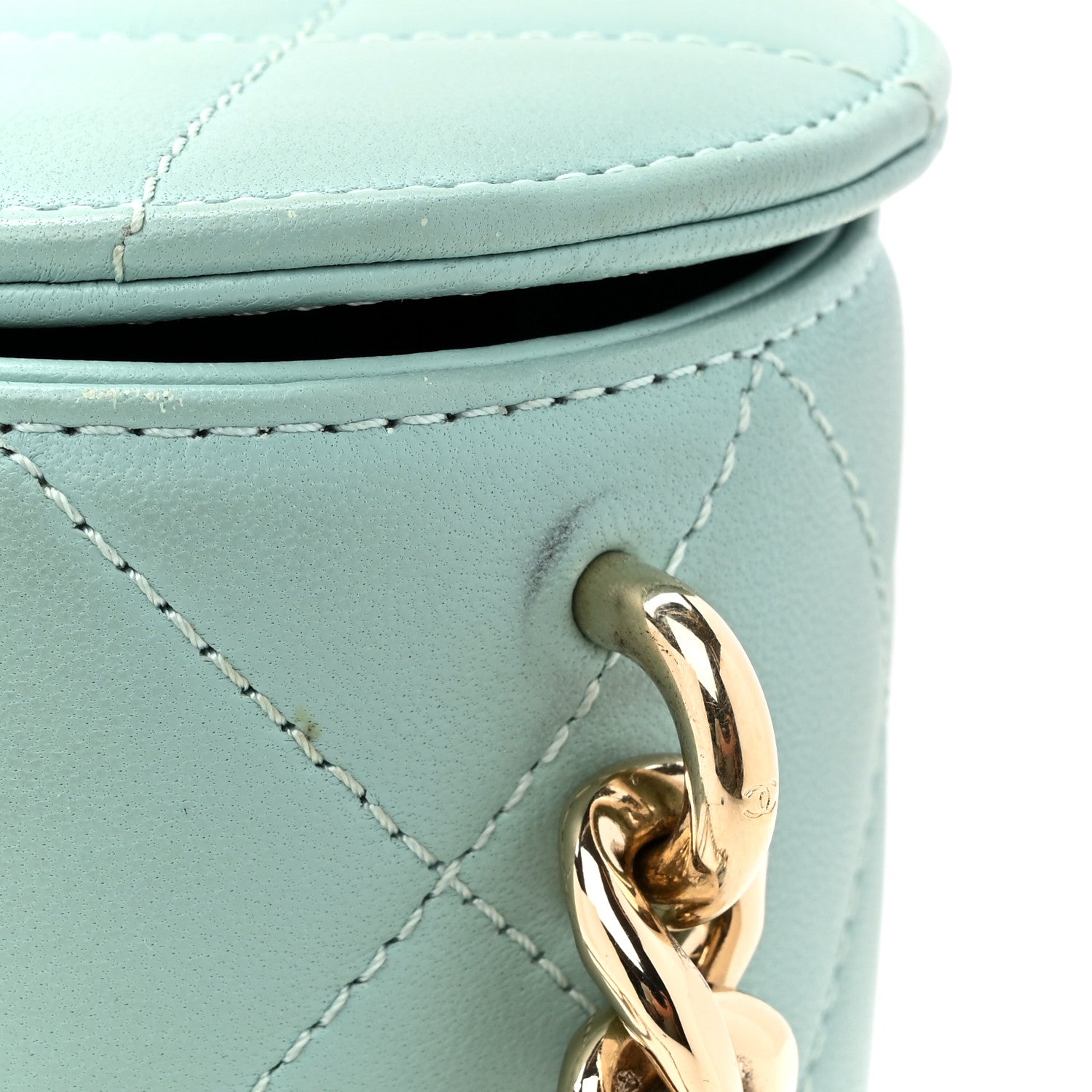 Chanel Lambskin Resin Elegant Chain Vanity Case Light Blue 14 of 14