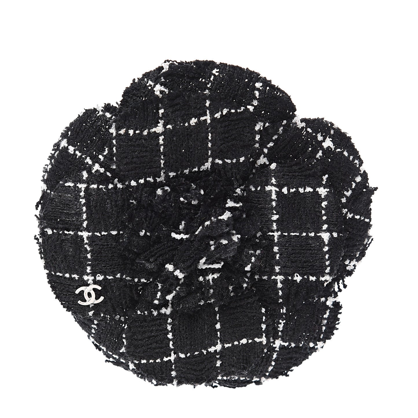 Tweed Camellia Brooch Black White