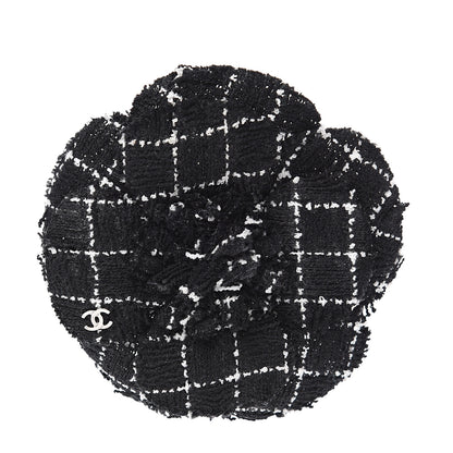 Chanel Tweed Camellia Brooch Black White 1 of 3