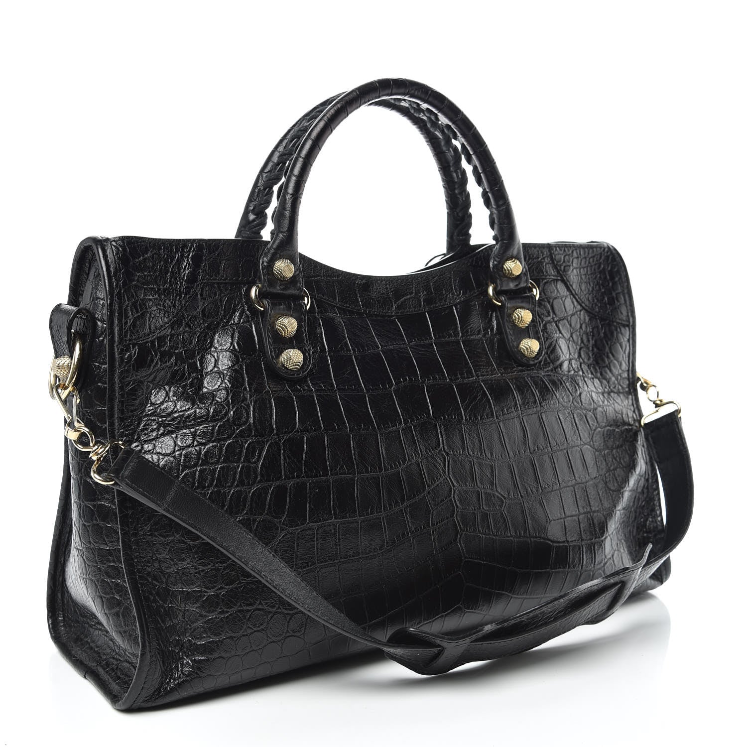 Balenciaga Calfskin Crocodile Embossed Giant 12 Gold Hardware City Black 3 of 10