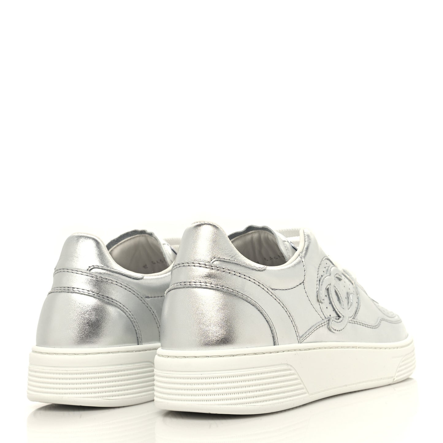 Laminated Calfskin CC Womens Sneakers 40 Silver