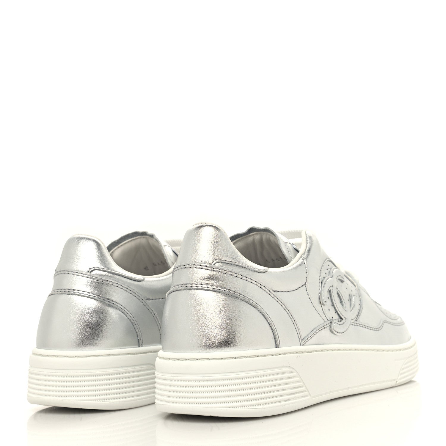 Chanel Laminated Calfskin CC Womens Sneakers 40 Silver 4 of 8