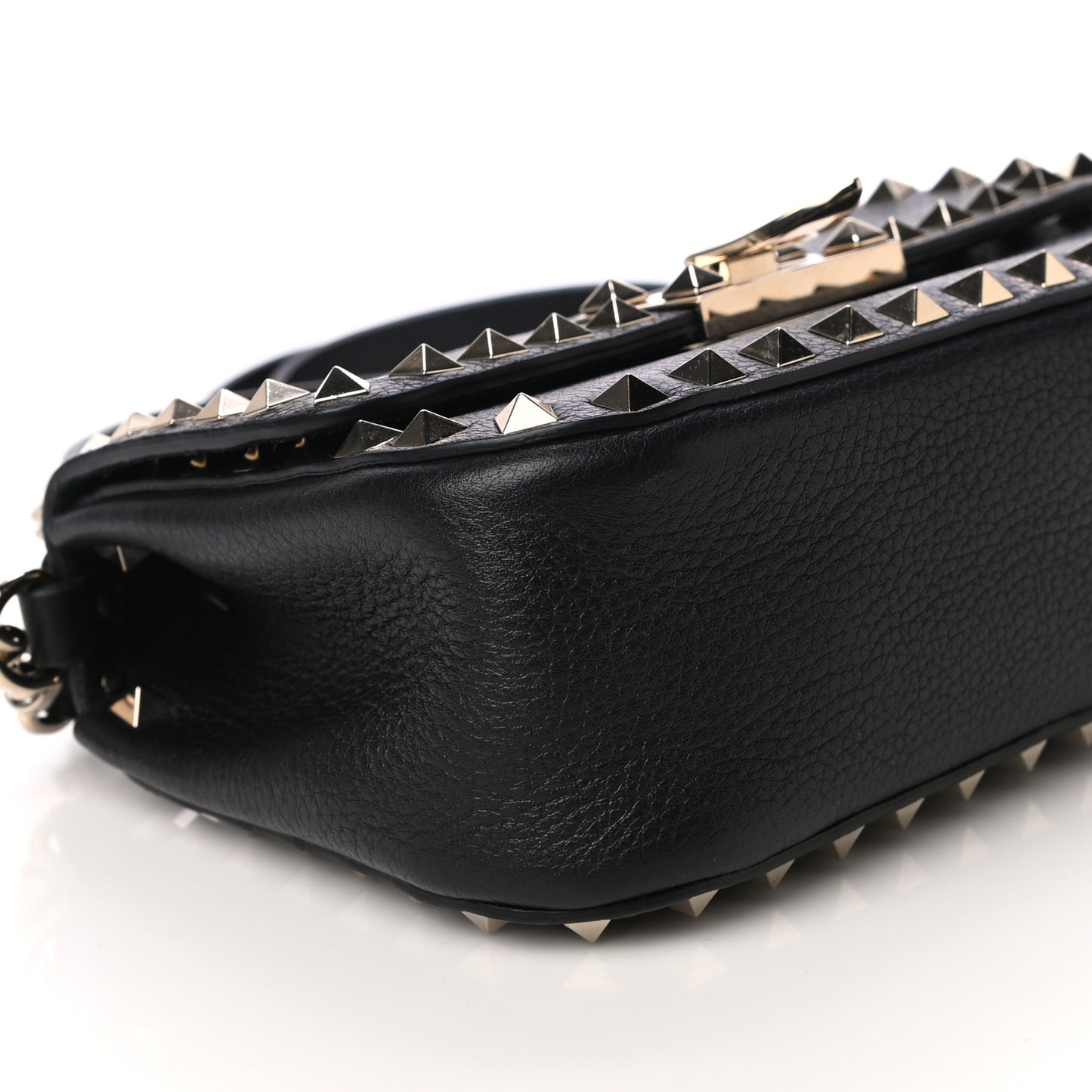 Grainy Calfskin Small Rockstud Top Handle Bag Black