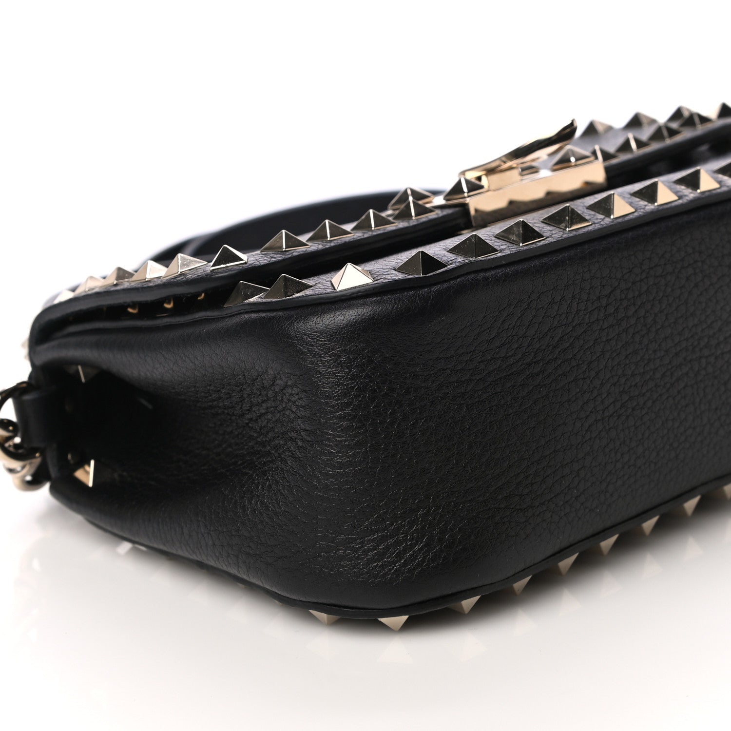 Valentino Garavani Grainy Calfskin Small Rockstud Top Handle Bag Black 9 of 10