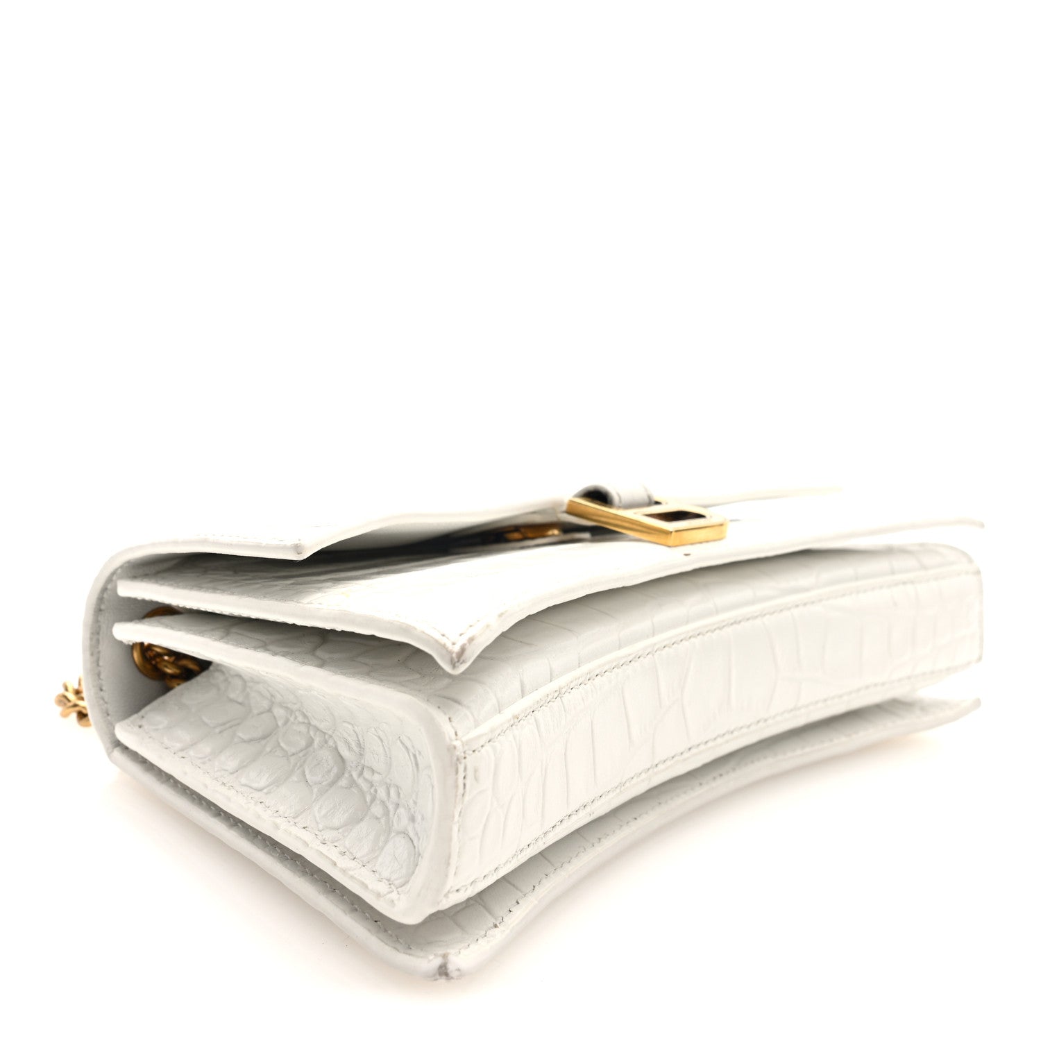 Balenciaga Calfskin Crocodile Small Crush Chain Bag White 1866405