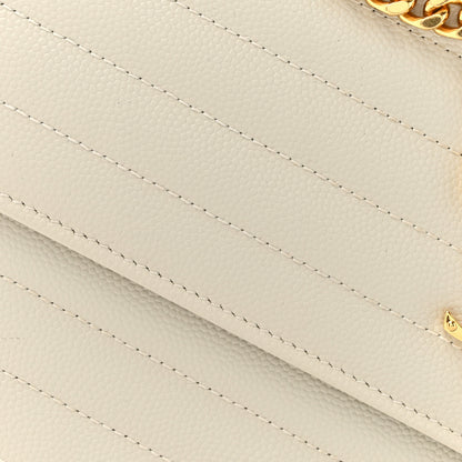 Saint Laurent Grain De Poudre Matelasse Chevron Monogram Chain Wallet Crema Soft 9 of 15